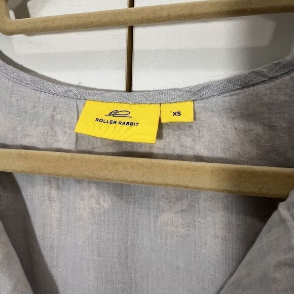 Roller Rabbit Dress Women XS Linen Gray Embroidered Floral Tassels Long Sleeve - Picture 3 of 7